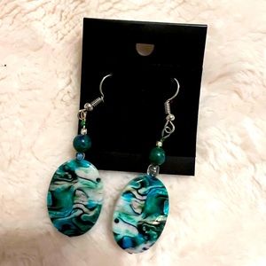 Drop earrings with blue-green discs